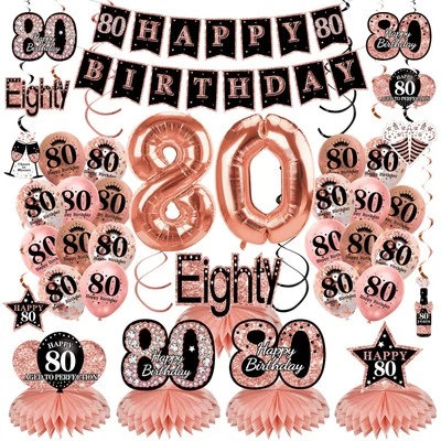 玫瑰金80号箔气球横幅80岁生日装饰女式套装 — 第 1/4 张图片