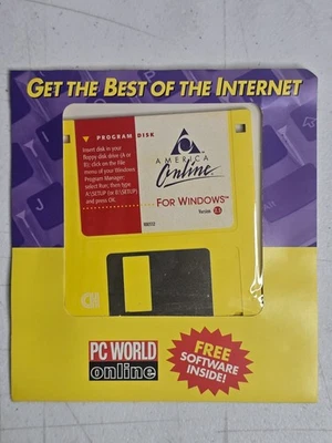Disquete AOL 1996 America Online versão 2.5 PC World Online disco amarelo antigo - Imagem 1 de 4