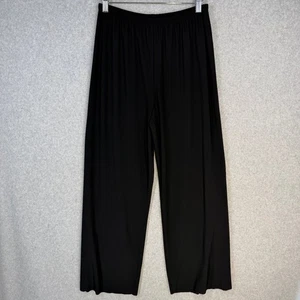 Women's Black Wide Leg Pants Size 8 Polyester Spandex Stretch Elastic Waist - Picture 1 of 8
