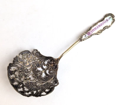 Antique Victorian Sterling Silver Filigree & Enamel Minneapolis BonBon Nut Spoon - Image 1 of 4