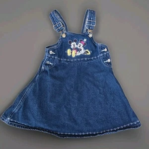 Vintage Minnie Mouse Embroidered Dress Overalls Bibs Girls Size 5/6 - Picture 1 of 9