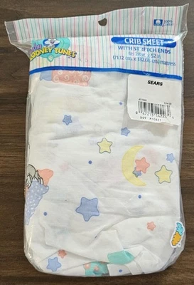Sábana de cuna vintage 1997 28 pulgadas X 52 pulgadas. Baby Looney Tunes Sears nuevo en embalaje Foto 1 de 2