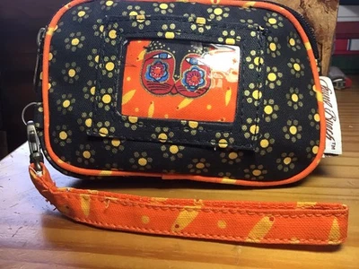 Laurel Burch Pequeño Cremallera Muñequera Billetera Estuche de Identificación con Correa Negro Rojo Gato Felino Foto 1 de 2