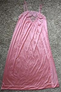Vintage Long Nightgown Unlined Lace Side Slit Pink Handmade Medium?? Hemmed - Picture 1 of 9