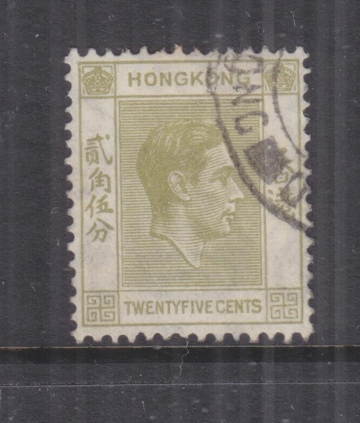HONG KONG, 1946 KGVI 25c. Oliva amarilla pálida, usada. Foto 1 de 1