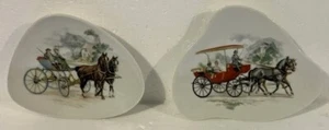 2 Horse & Carriage Limoges Irregular Shape Ceramic Pin Dishes Leclair Chevalier - Picture 1 of 9