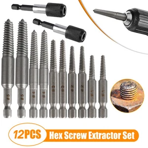 12Pcs Stud Screw Extractor Remover 1/4 Inch Hex Shank Damaged Bolt Easy Out Sets - Picture 1 of 8