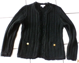 J. Crew Ruffleneck open front cardigan sweater Black size S Gold button G556 - Picture 1 of 10