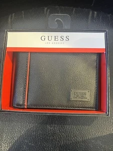 Cartera de hombre Guess doble pliegue cuero genuino negra nueva con etiquetas - Imagen 1 de 7