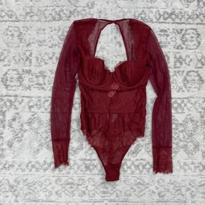 NEW Victorias Secret Bodysuit Women's Red Lace Sexy Long Sleeve Top Size 32B - Picture 1 of 6