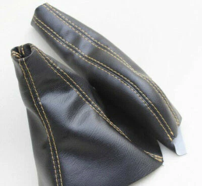 Juego de cambio manual y freno EB de cuero real con puntada amarilla para 91-99 Mitsubishi 3000GT Foto 1 de 4