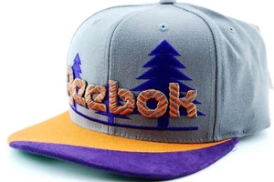 Reebok NK99Z Embroidered Trees Logo Snapback Flat Bill Cap Hat Gray/Purp/Orange - Picture 1 of 4