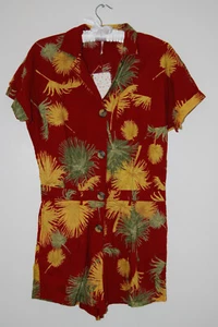 NWT Free People Women's Maroon Red Combo Palm Print Malibu Short Romper sz S - Picture 1 of 10