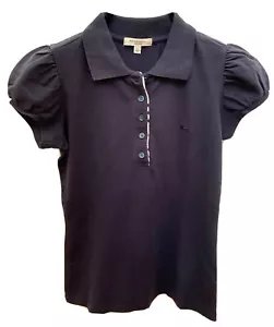 BURBERRY 100% GENUINE PRETTY DARK BLUE PUFF CAP SLEEVE POLO SHIRT XS *NEW* - Picture 1 of 5