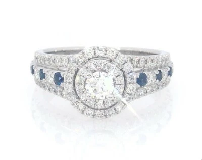 2Ct White & Blue Round Moissanite Engagement Wedding Ring Solid 14K White Gold - Image 1 of 4