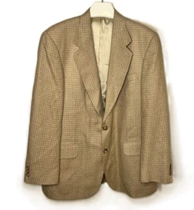 Vintage Lana Moda Fine Italian Mens Blazer Beige Tan Silk Wool Size 42R - Picture 1 of 12