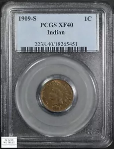 1909 S Indian Head Copper Cent 1C PCGS XF 40 - Picture 1 of 5