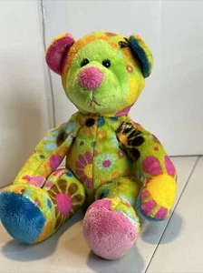 Douglas Kuscheltier grün rosa Blumen 11 Zoll Plüsch Teddybär helle Blumen 2011 - Bild 1 von 13