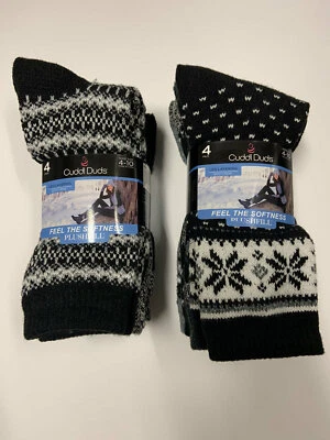 Cuddl Duds носки Plushfill загрузки экипажа черный серый Fair Isle (всего 8 пар) новый - Изображение 1 из 3