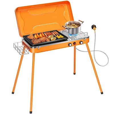 2-in-1 Gas Camping Stove with Detachable Legs Portable Propane Grill, 20000 BTU - Image 1 of 4