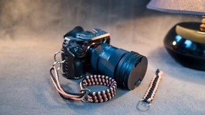 Custom camera wrist strap + Free Keychain Hand Made Black & Light orange - Picture 1 of 15