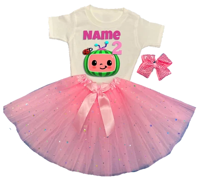 Coco Melon Dress --With NAME--2 second 2nd Birthday Tutu Pink Party Shirt