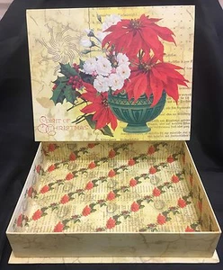 Punch Studio Spirit of Christmas Gift Keepsake Box 13.75x11x3 Poinsettias -Nice! - Picture 1 of 9