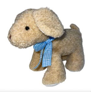 Just One Year Carter's Tan Beige Puppy Dog Blue Bow Feet Ears Plush Rattle Lovey - Picture 1 of 12
