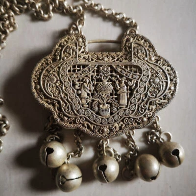 Coleccionar Chino Tíbet Plata Cobre Dragón Fénix Estatua Amuleto Collar Regalo Foto 1 de 4