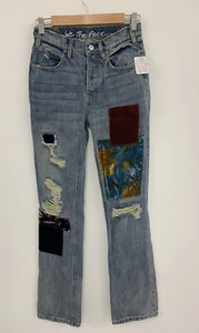 Free People Belladonna Patchwork Bootcut Jeans Blue Size 24 NEW RRP $168 - Picture 1 of 12