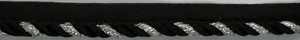 1/4" Black Metallic Silver Twisted Lip Cord Edge Fabric Trim 18 Yards - Picture 1 of 1