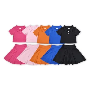 Little Girls Athletic Wear Polo Short Sleeve Top Skirt Sport Set - Picture 1 of 12