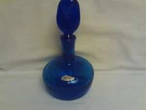 Vintage Blenko 6944 TURQUOISE CRACKLE Decanter Mid Century Modern Art Glass - Picture 1 of 5
