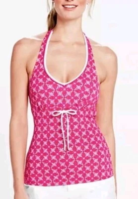 Camiseta Tankini LANDS' END Talla 10 Rosa Brillante Batik Cuello en V Halter Nueva Sin Etiquetas  Foto 1 de 4