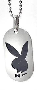 Playboy Dog 2 Disk Tag Black Bunny Ball chain - Picture 1 of 1