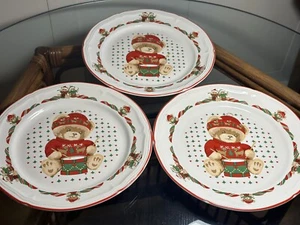 3 TIENSHAN Theodore Bear's Christmas Dinner Plates 10 3/4” Stoneware Teddy Bear - Picture 1 of 15