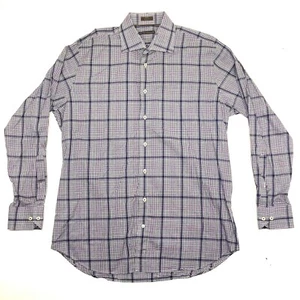 Peter Millar | LARGE | L/S Button Up Shirt | Plaid Check Purple Teal COTTON EUC - Picture 1 of 6