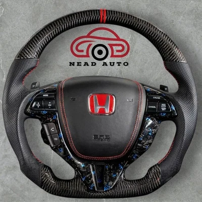 Volante de fibra de carbono Honda Accord 2008-2012 con empuñaduras de cuero perforado Foto 1 de 4