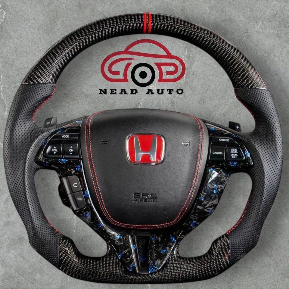 Volante de fibra de carbono Honda Accord 2008-2012 con empuñaduras de cuero perforado Foto 1 de 4