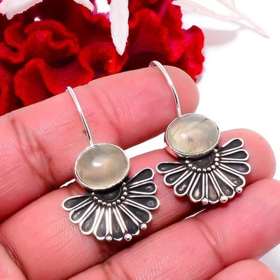 Серьги из стерлингового серебра 925 пробы с окисленным южноафриканским пренитом 1,56 дюйма E429 - Изображение 1 из 4