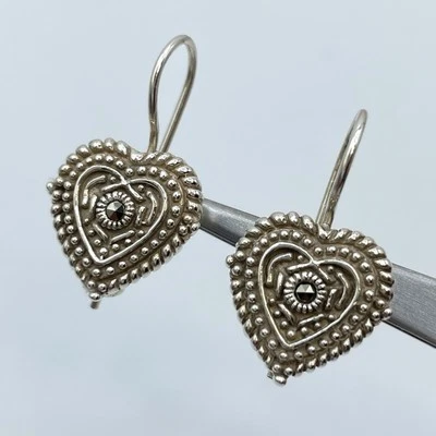 Pendientes colgantes de aro de corazón de plata de ley 925 marcasita estrás boho clásicos Foto 1 de 4