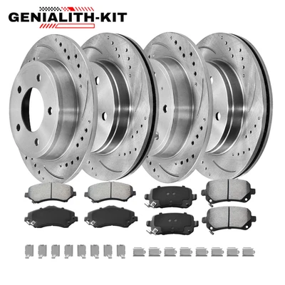 For 2008-2012 Chrysler Town & Country Front and Rear Drilled Rotors Brake Pads - Image 1 of 4