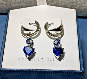 Sterling Silver *29 mm* Lab-Created Blue & White Sapphire Dangle Earrings - $175 - Picture 1 of 9