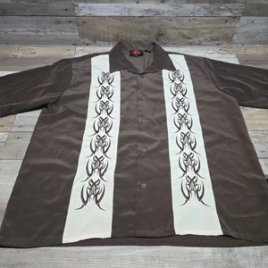D Dragon Clothing Co Mens Sz XL Button Up Brown Embroidered Hawaiian Shirt - Picture 1 of 11