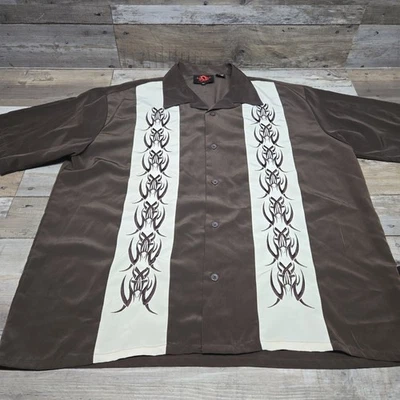 Camisa hawaiana bordada marrón con botones talla XL de D Dragon Clothing Co para hombre Foto 1 de 4