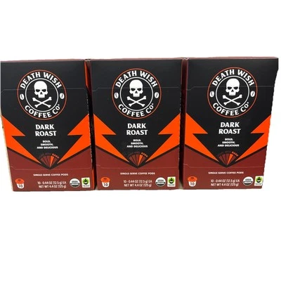 Death Wish Coffee Co. Dark Roast Coffee Pods, 3pk 10ct each (30 Pods) BB 03/2026 - Image 1 of 4