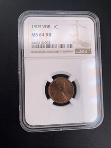 1909 VDB 1c Lincoln Wheat Cent - NGC MS 64 RB - Picture 1 of 6