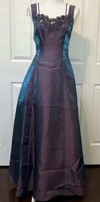 Vestido de graduación vintage Maurices satinado lentejuelas púrpura iridiscente brillante Y2K graduación talla S Foto 1 de 4