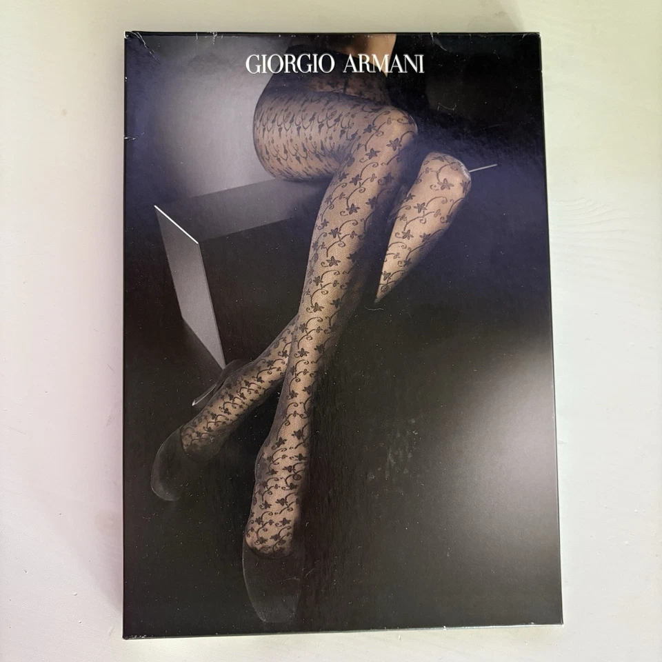 Giorgio Armani By Wolford Large Black Pantyhose with Floral Flowers Accents - Image 1 of 4