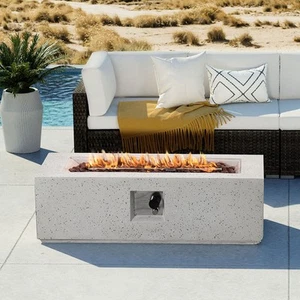 Outdoor Propane Fire Pit Coffee Table, 42-inch x 13-inch Terrazzo Rectangle B... - Picture 1 of 6